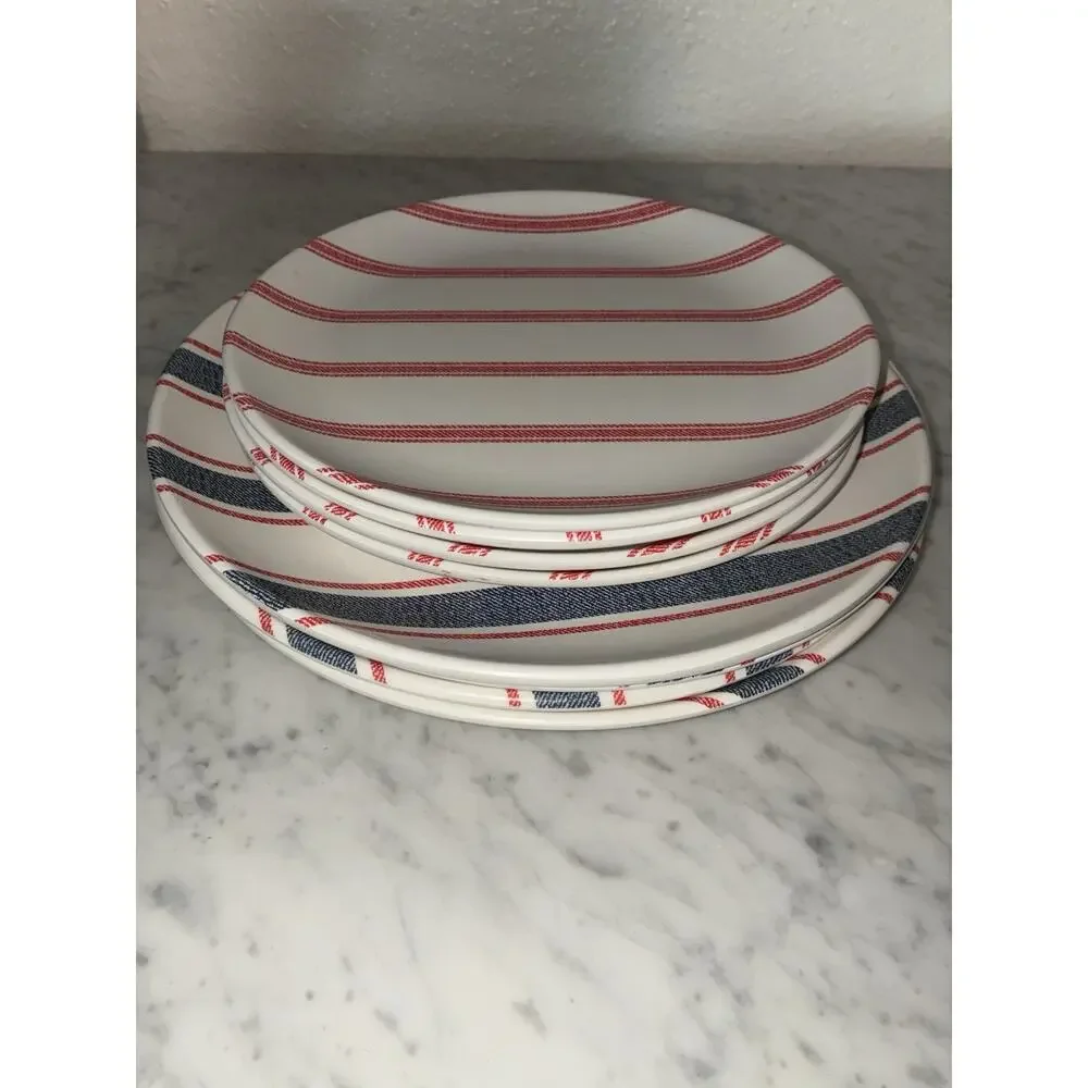 Hearth & Hand Magnolia Melamine Dinner & Salad Plates Set 4 Blue 4 Red White - Picture 8 of 9